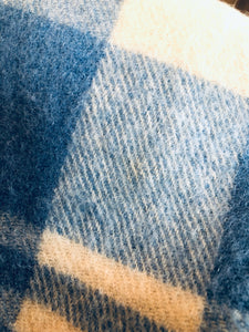 Thick & Soft Blue Check SINGLE Wool Blanket - Baroness Onehunga Woollen Mills - Fresh Retro Love NZ Wool Blankets