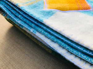 Retro Turquoise SINGLE super thick with patch repair - Fresh Retro Love NZ Wool Blankets