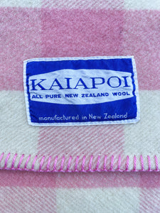 Sweet Pink & Cream KAIAPOI Check SINGLE New Zealand Wool Blanket
