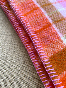 Thick & Fluffy Pink & Orange Bright SINGLE New Zealand Wool Blanket