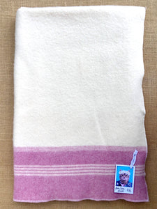 Classic KNEE/BABY Blanket in Cream with Rouge Pink Stripe - Fresh Retro Love NZ Wool Blankets