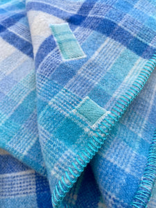 Bright and Fun Turquoise Check  THROW/SMALL SINGLE New Zealand Wool blanket