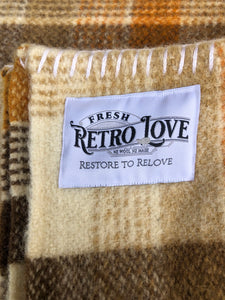 Thick Brown Check Winter Weight SINGLE New Zealand Wool Blanket - Fresh Retro Love NZ Wool Blankets