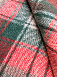 Rustic Green & Red TRAVEL RUG Pure Wool Blanket