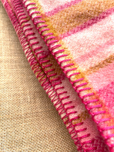 Vibrant Fuschia Pink & Olive DOUBLE Extra Long NZ Wool blanket