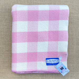 Sweet Pink & Cream KAIAPOI Check SINGLE New Zealand Wool Blanket