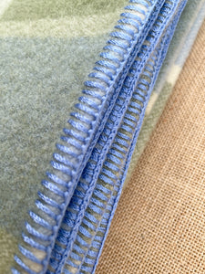 Gorgeous Muted Blue & Olive SINGLE Robinwul Pure Wool Blanket