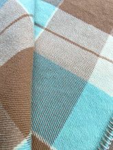 Load image into Gallery viewer, Mint &amp; Tan Bold Check DOUBLE New Zealand Wool Blanket.
