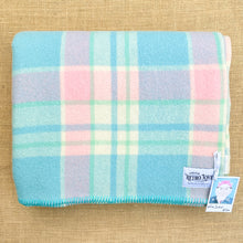 Load image into Gallery viewer, Soft Turquoise, Mint &amp; Pink KING SINGLE Pure New Zealand Wool Blanket.
