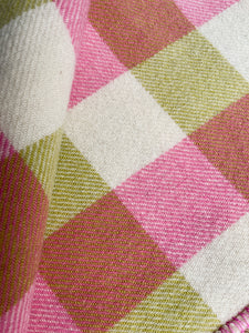Pretty Olive, Pink and Cream Large THROW New Zealand Wool Blanket