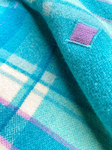 Turquoise & Purple Thick SINGLE New Zealand Wool Blanket