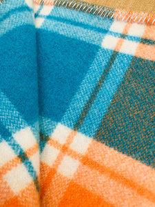 Super Bright Orange and Turquoise SINGLE Super Thick and Soft - Fresh Retro Love NZ Wool Blankets