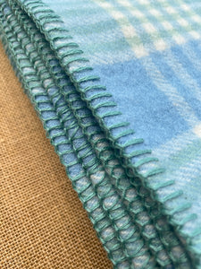 Thick Blue & Teal Check SINGLE Pure NZ Wool Blanket