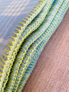 Blue with a twist of Lime SINGLE Pure Wool Blanket.