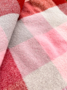 Deep Plum, Strawberry Pink & Light Grey KING SINGLE New Zealand Wool Blanket.