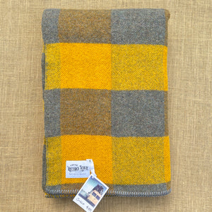 Grey/Mustard RARE Check Army Blanket SINGLE New Zealand Wool Blanket