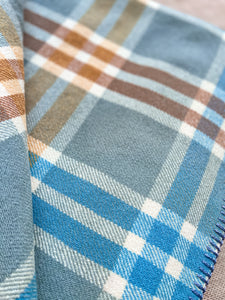 Distinguished Grey, Blue & Terracotta Check DOUBLE New Zealand Wool Blanket