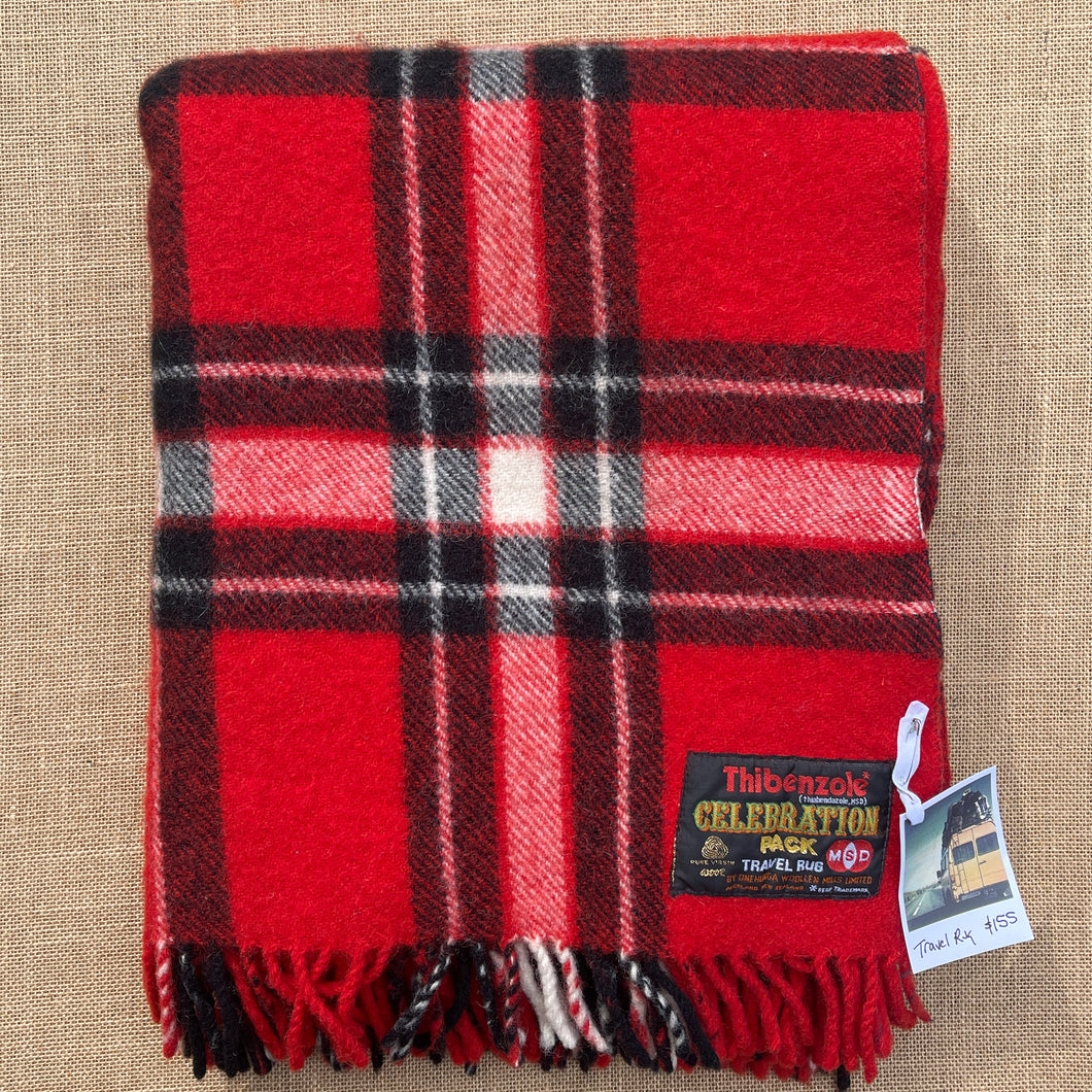 Fluffy & vibrant  Black & Red Tartan TRAVEL RUG New Zealand Wool Blanket