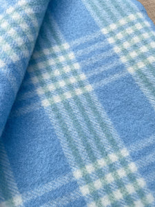 Thick Blue & Teal Check SINGLE Pure NZ Wool Blanket (One patch)