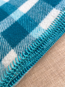 Bright Turquoise Check Soft KING SINGLE New Zealand Wool blanket