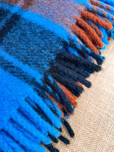 Load image into Gallery viewer, Vibrant Blue, Black and Brick TRAVEL RUG New Zealand Wool
