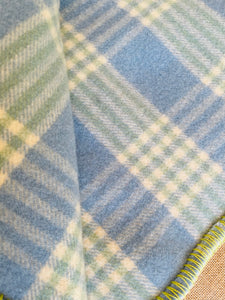 Blue with a twist of Lime SINGLE Pure Wool Blanket.