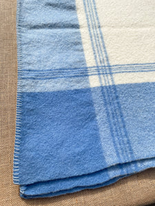 Blue & Cream Extra Thick with Unique Edge SINGLE NZ Wool Blanket