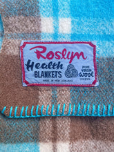 Load image into Gallery viewer, Thick &amp; Heavy Turquoise &amp; Brown SINGLE Pure New Zealand Wool Blanket.
