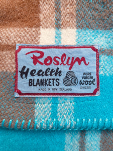 Thick & Heavy Turquoise & Brown KING SINGLE Pure New Zealand Wool Blanket.