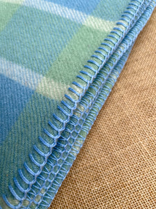 Blue & Green Check **BARGAIN** SINGLE New Zealand Wool Blanket.
