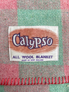 Mint and Rouge Check Calypso QUEEN New Zealand Wool Blanket