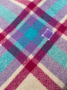 Deep Poppy Pink & Turquoise Plaid KING SINGLE New Zealand Wool Blanket