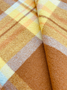 Retro Mustard Check THROW New Zealand Wool Blanket