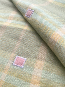 Soft Mint and Sage Check DOUBLE Pure Wool Blanket.