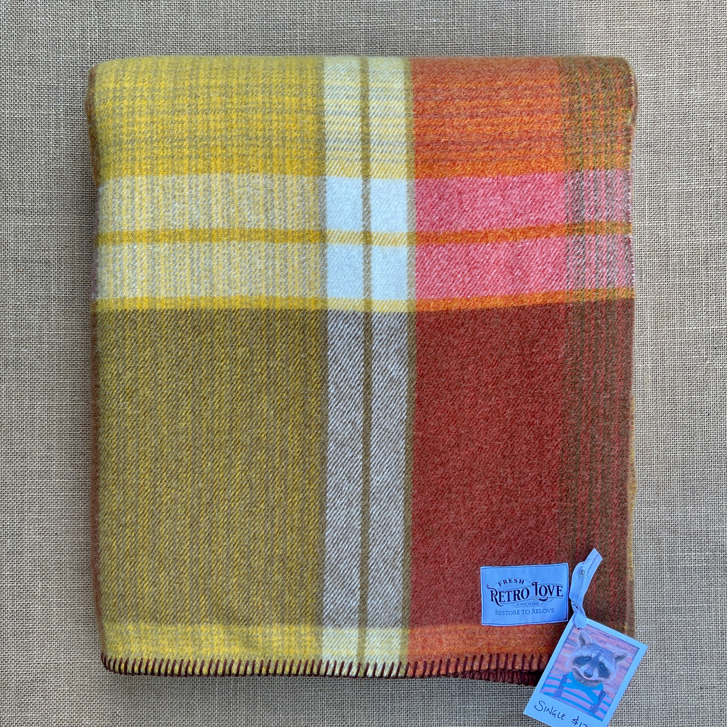 Thick Autumn toned SINGLE  New Zealand Wool Blanket