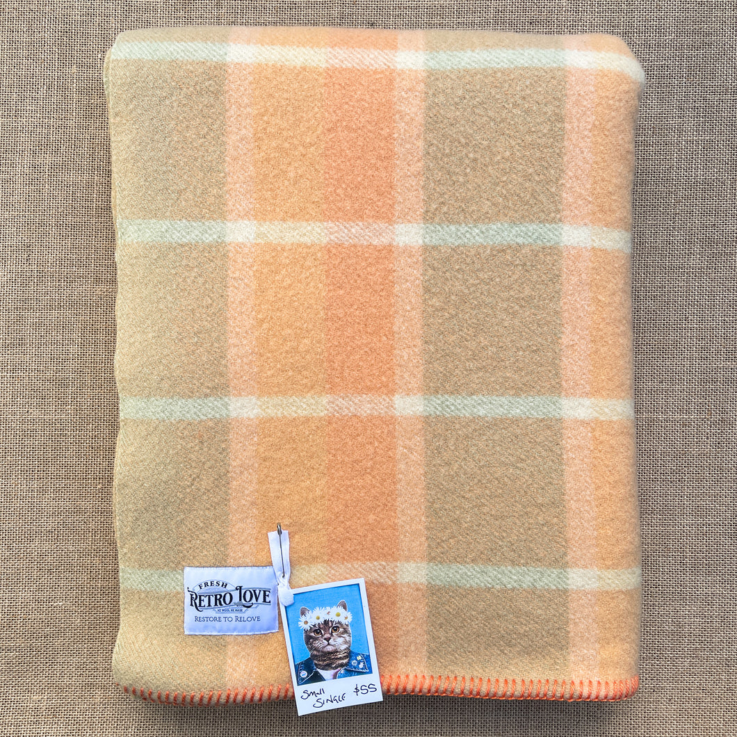 Soft Apricot and Sage SMALL SINGLE Pure Wool Blanket.