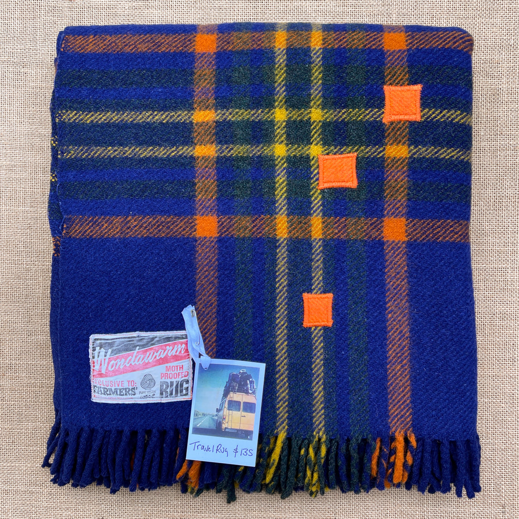 Royal Blue & Orange TRAVEL RUG - New Zealand Wool Blanket