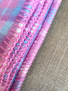 Bright Lipstick Pink and Blue THROW Pure Wool Blanket