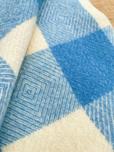 Load image into Gallery viewer, Pretty Blue &amp; Cream Diamond Weave BABY/PRAM Pure New Zealand Wool Blanket
