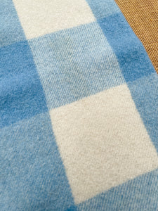 Thick Blue & Cream Check THROW New Zealand Wool Blanket **BARGAIN BLANKET**