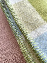 Load image into Gallery viewer, Fresh Olive &amp; Sky Blue KING SINGLE NZ Wool Blanket with extra length
