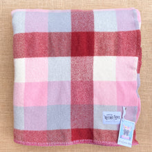 Load image into Gallery viewer, Deep Plum, Strawberry Pink &amp; Light Grey KING SINGLE New Zealand Wool Blanket.
