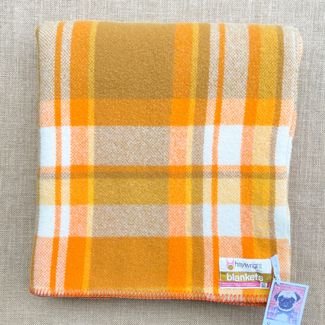 Cheerful Orange & Olive SINGLE New Zealand Wool Blanket