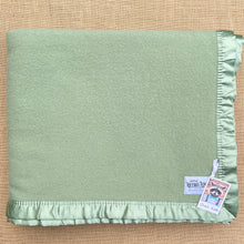 Load image into Gallery viewer, Sea Sage Green DOUBLE/QUEEN Pure Wool Blanket with Satin Trim
