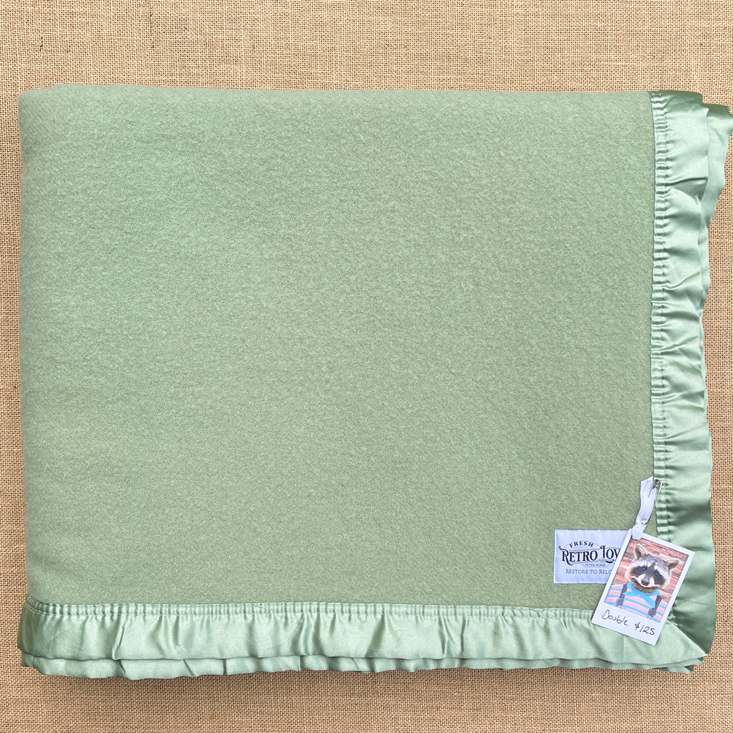 Sea Sage Green DOUBLE/QUEEN Pure Wool Blanket with Satin Trim
