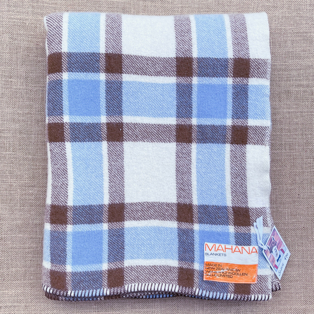 Blue & Brown Check SINGLE New Zealand Wool