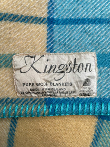 Turquoise & Butter SINGLE Pure New Zealand Wool Blanket.