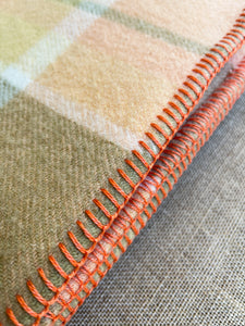 Apricot and Olive SINGLE New Zealand Wool Blanket.