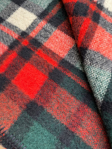 Rustic Green & Red THROW Pure Wool Blanket