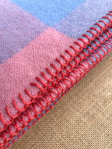 Soft Salmon Pink & Blue Check SINGLE Onehunga Woollen Mills Blanket